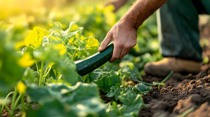 Gardener s Hand Tending to Verdant Garden on Sunny Day