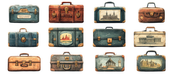 Vintage Suitcase Collection Travel Illustration