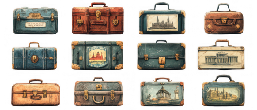 Vintage Suitcase Collection Travel Illustration