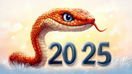 Obraz premium Snake and numbers 2025 symbol of the year. Background with copy space