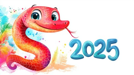 Fototapeta premium Snake and numbers 2025 symbol of the year. Background with copy space