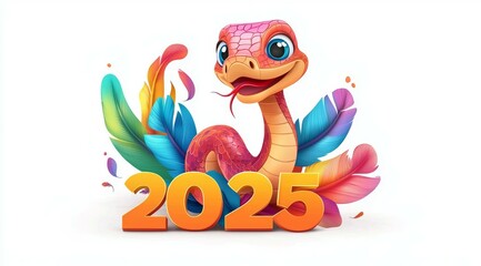 Obraz premium Snake and numbers 2025 symbol of the year. Background with copy space