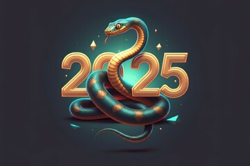 Snake and numbers 2025 symbol of the year. Background with copy space