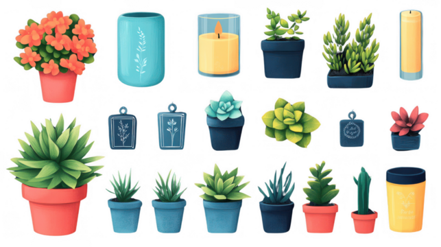 Colorful Pixel Plants and Decor for Game Design