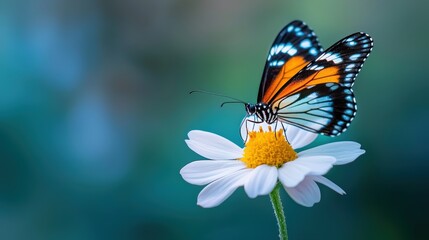 Fototapeta premium An up-close view of a pollinator, such as a bee or butterfly, interacting with a flower highlights the importance of insects in ecosystems.