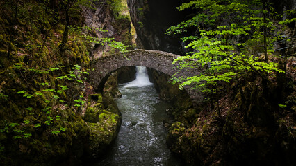 Stone archway over river.