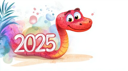 Fototapeta premium Snake and numbers 2025 symbol of the year. Background with copy space