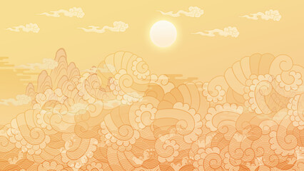 Oriental pattern oriental painting background illustration, Chinese, Japanese style bright color background