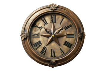 Antique Clock Face with Roman Numerals and Star Design