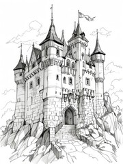Obraz premium Detailed Pen and Ink and Pencil Sketch of a Majestic Castle