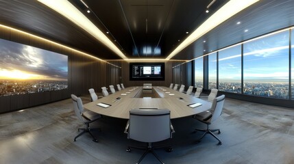Modern Conference Room with City Skyline View