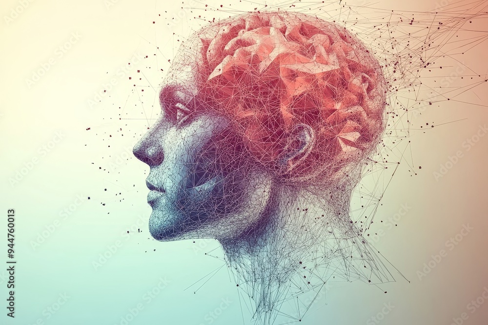 Aufkleber abstract representation of a human head with fragmented pieces symbolizing the breakdown of thoughts