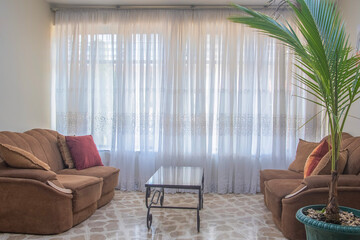 Small room illuminated with natural decoration