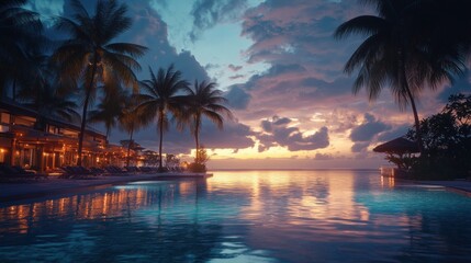 Tropical Sunset Reflected in a Pool
