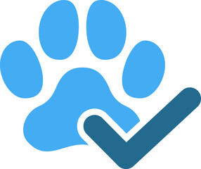 犬の足跡とチェックマークのアイコン（Pet friendly logo. dog paw print & check mark icon.）
