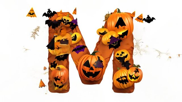 Letter M Creative Halloween Decorations Featuring Pumpkins and Bats in Autumn Generative AI