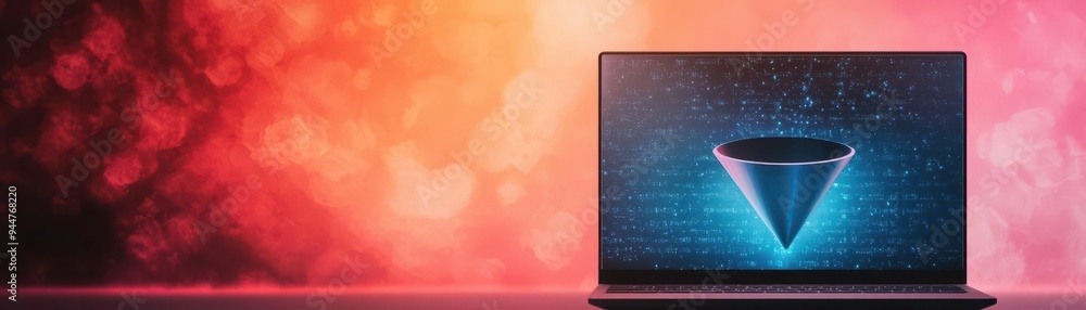 Aufkleber cyber laptop with digital data funnel, symbolizing the distillation of knowledge, hightech design, f