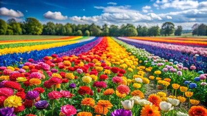Rainbow flowers blooming in a field for Pride Month celebration, Pride, LGBTQ+, diversity, rainbow, flowers, blooming