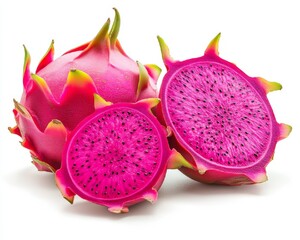 Dragon Fruit Slices, Pink Flesh, White Background