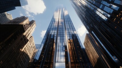 Skyscrapers Reflecting Clouds in a Cityscape