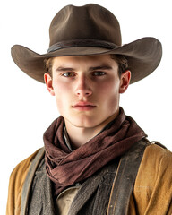 Portrait of a Young and Handsome Cowboy in 1900s Clothing Vintage Western Style