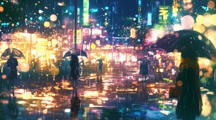Fototapeta premium 雨の夜の都会の街並み5