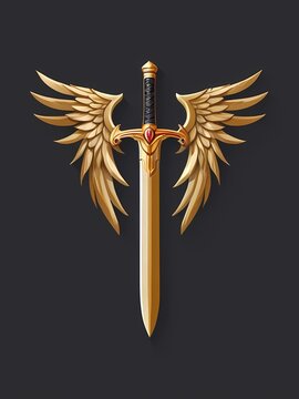 flat illustration of golden wings and sword