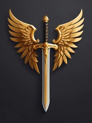 flat illustration of golden wings and sword
