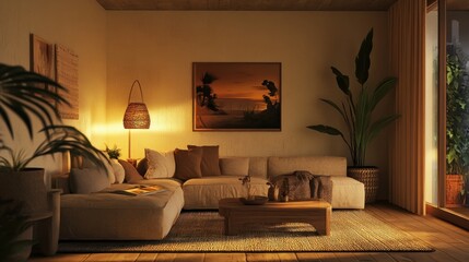 Cozy Living Room with Sectional Sofa and Wooden Coffee Table