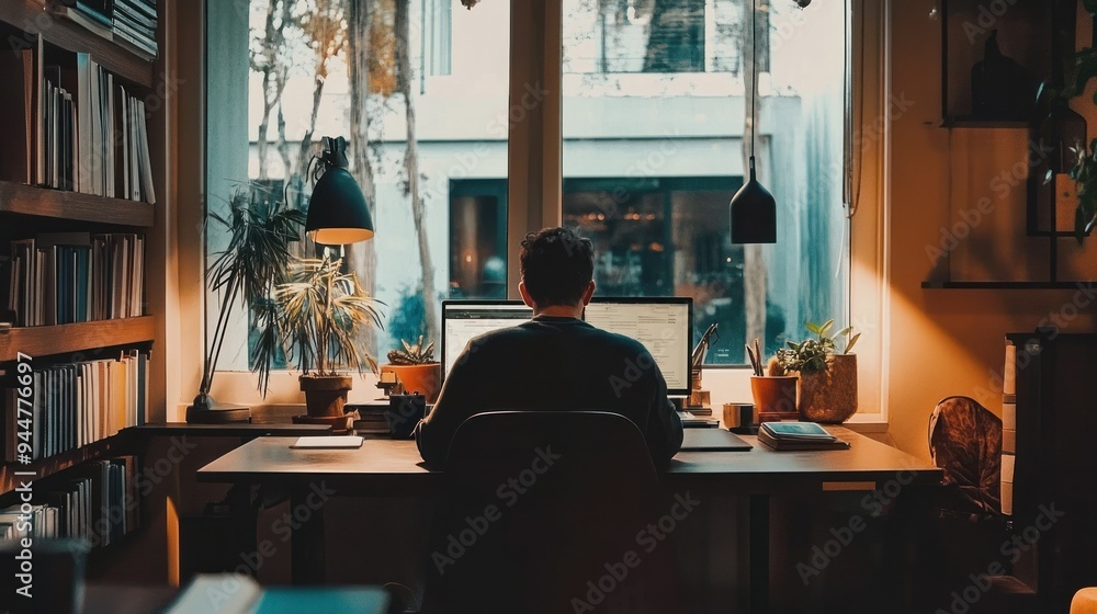 Aufkleber Man working at his computer desk in a home office