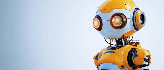 Fototapeta premium A Friendly Yellow Robot with Big Eyes Looks Over the Horizon