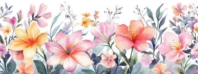 Watercolor illustration of flowers Handmade composition with a large set of watercolor elements Ideal for textile design wallpapers and greeting cards
