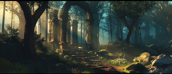 ancient fantasy forest ruins