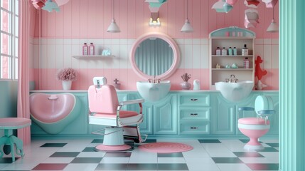 Pink and Blue Retro Bathroom