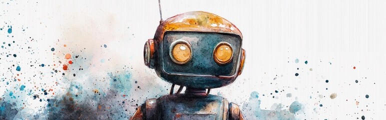 Watercolor illustration of a robot for T shirt design Eps10