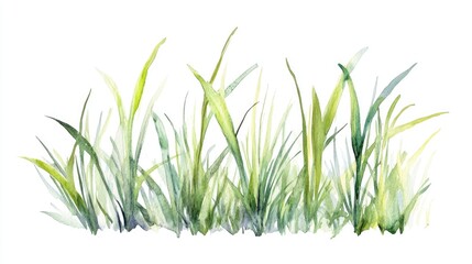 Watercolor illustration of spring grass as a design element Hand painted grass on a white background