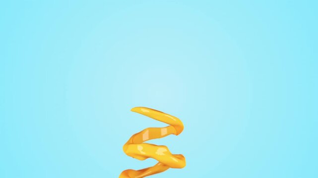 Slow motion Animation of Orange juice liquid movement spiral follow to bottle shape and exploding in the end shot. 3D animation.