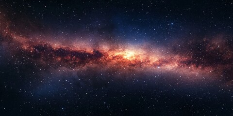 Obraz premium A view of the Milky Way from deep space, showing its spiral arms, galactic bulge, and the vast void of intergalactic space beyond
