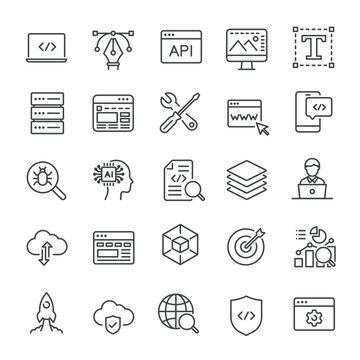 Web development line icons collection. Editable stroke. For website marketing design, logo, app, template, ui, etc. Vector illustration.