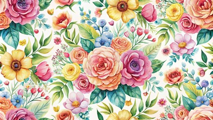 Watercolor seamless summer pattern with handmade flowers , watercolor, seamless, pattern, summer, flowers, handmade