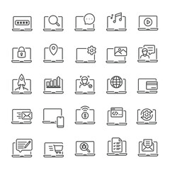Laptop function, computer or notebook line icons collection. Editable stroke. For website marketing design, logo, app, template, ui, etc. Vector illustration.