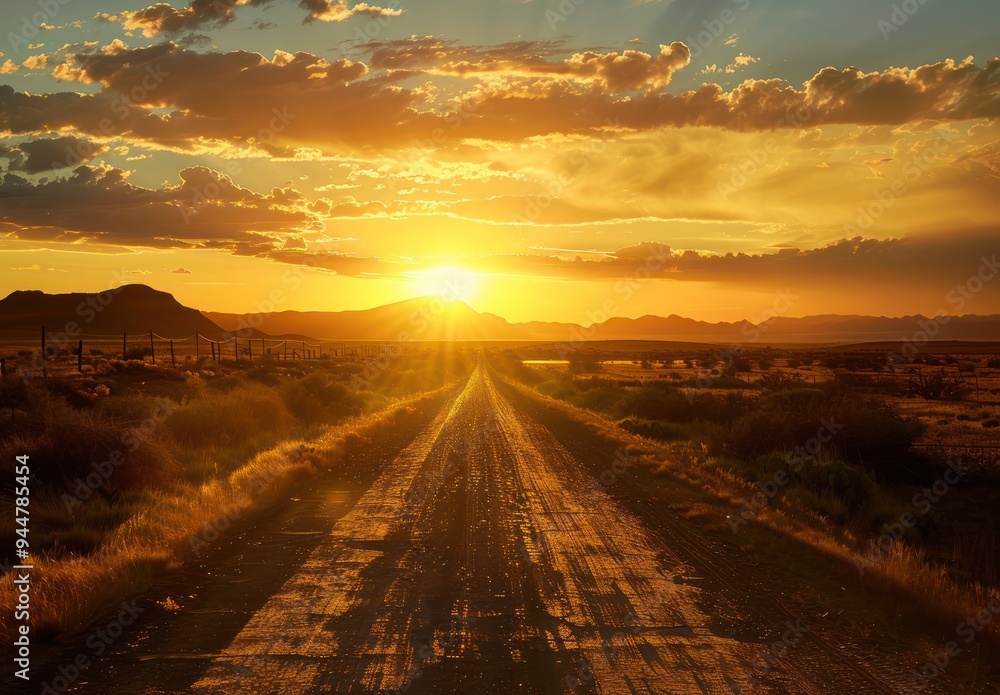 Sticker Sunset over a Desert Road