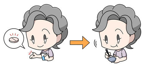 食前の薬を飲む高齢女性のイラスト
