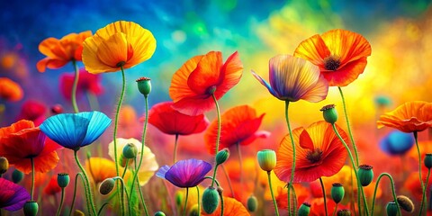 Fototapeta premium Abstract depiction of vibrant poppies in a bold and colorful style, abstract, poppies, flowers, nature, vibrant, colorful