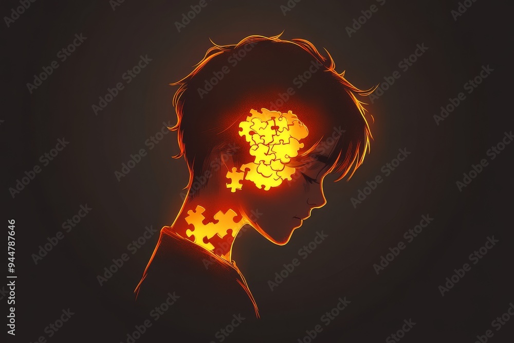 Poster a side profile silhouette of a person with a glowing brain like structure symbolizing the inner fire