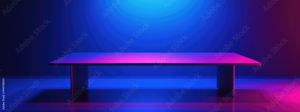 Poster 3d rendering of an empty tabletop in a dark blue room