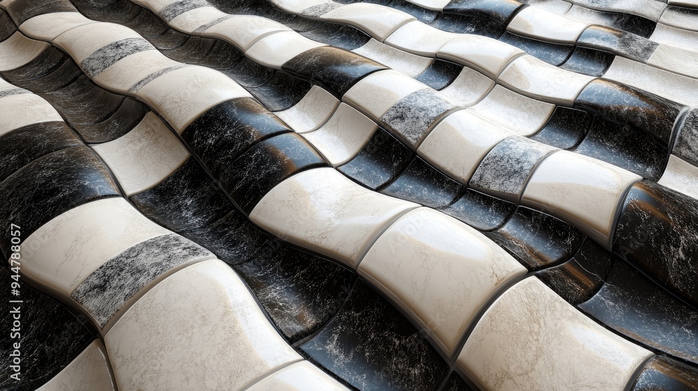 Poster 3d rendering of a digital tiles design