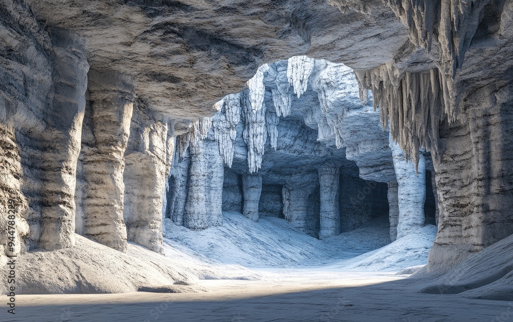 Aufkleber 3d rendering of light and shadow interplay on stalactites and limestone formations in a limestone ca