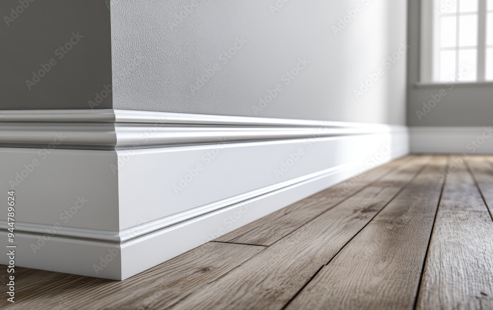 Aufkleber 3d rendering of installing new baseboards following the removal of old ones after flooring
