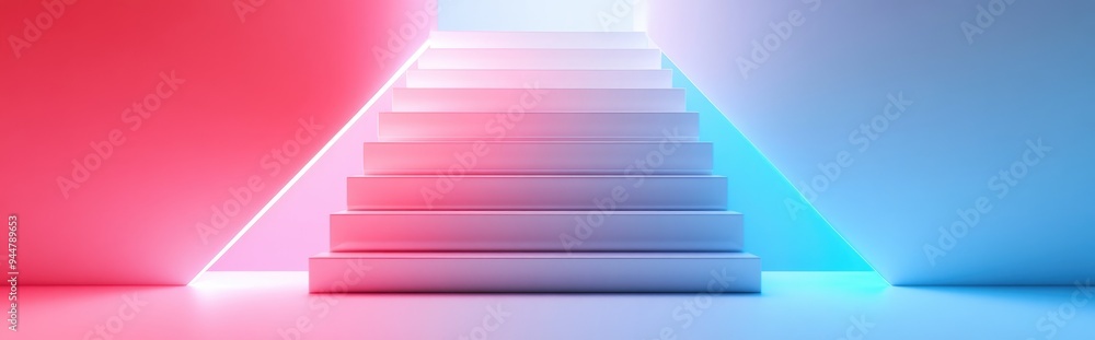 Poster 3d rendering of empty white stairs ascending against a white background